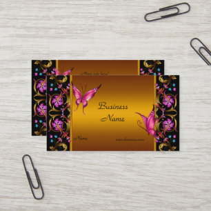 Eleganter floraler gelber goldener rosa schwarzer  visitenkarte
