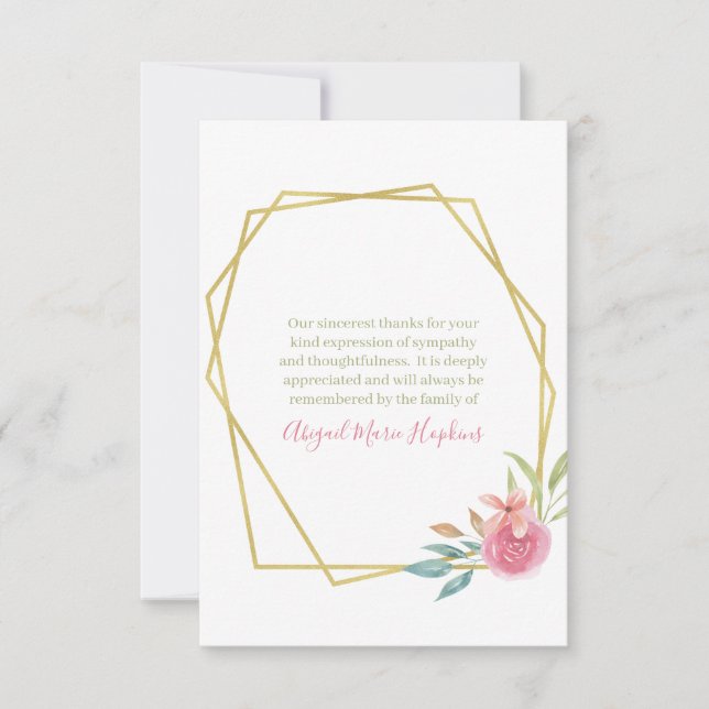 Eleganter floraler Gold Rahmen Danke Bereavement (Vorderseite)