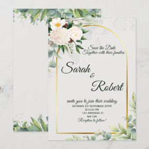 Eleganter Floraler Goldener Torbogen Hochzeit Save Einladung