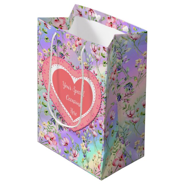 Eleganter, floraler Herzrahmen: für jeden Anlass Mittlere Geschenktüte (Vorderseite Schrägansicht)