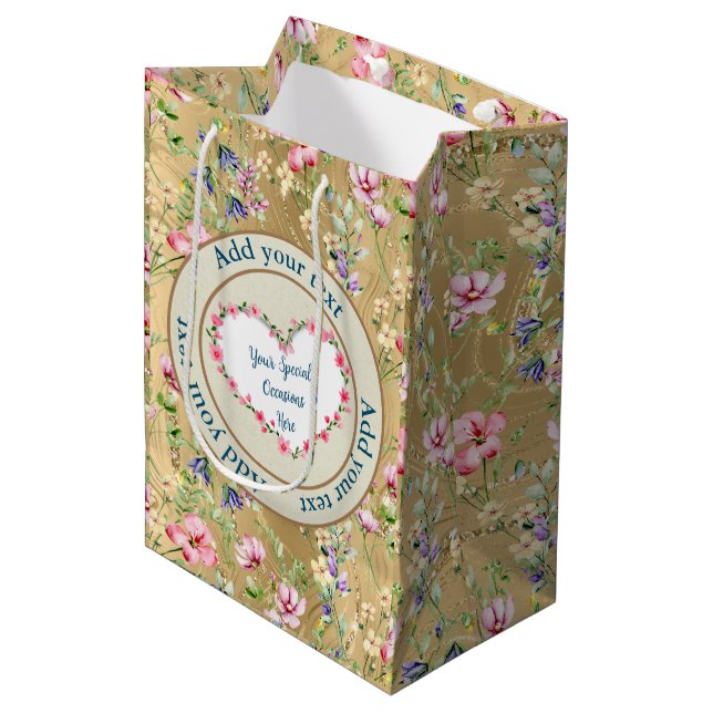 Eleganter, floraler Herzrahmen: für jeden Anlass Mittlere Geschenktüte (Vorderseite Schrägansicht)