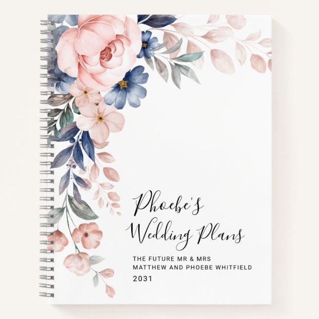 Eleganter floraler Hochzeitsplaner Notizbuch (Vorderseite)