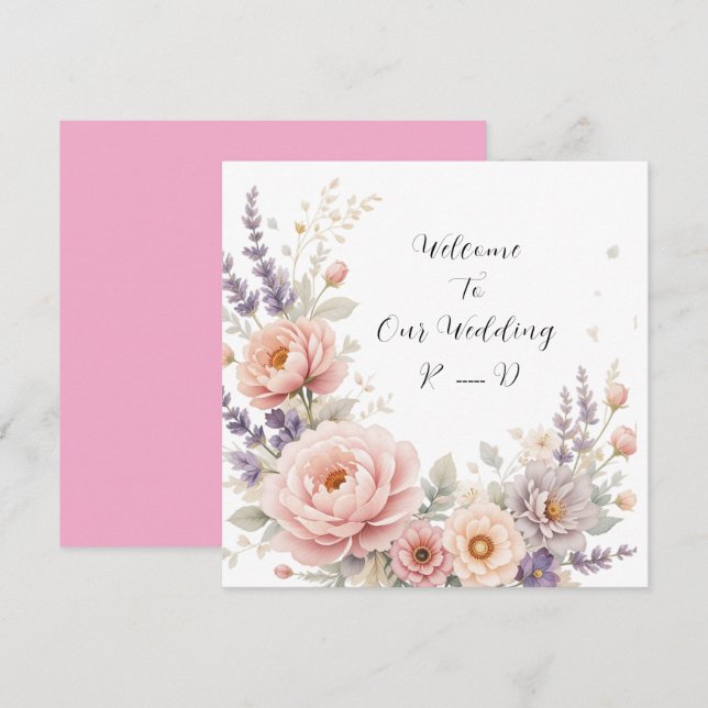 Eleganter floraler Hochzeitsticker mit individuell Einladung (Vorne/Hinten)