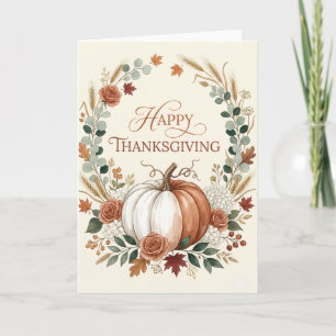 Eleganter Floraler Kürbis-Kranz Thanksgiving-Karte Feiertagskarte