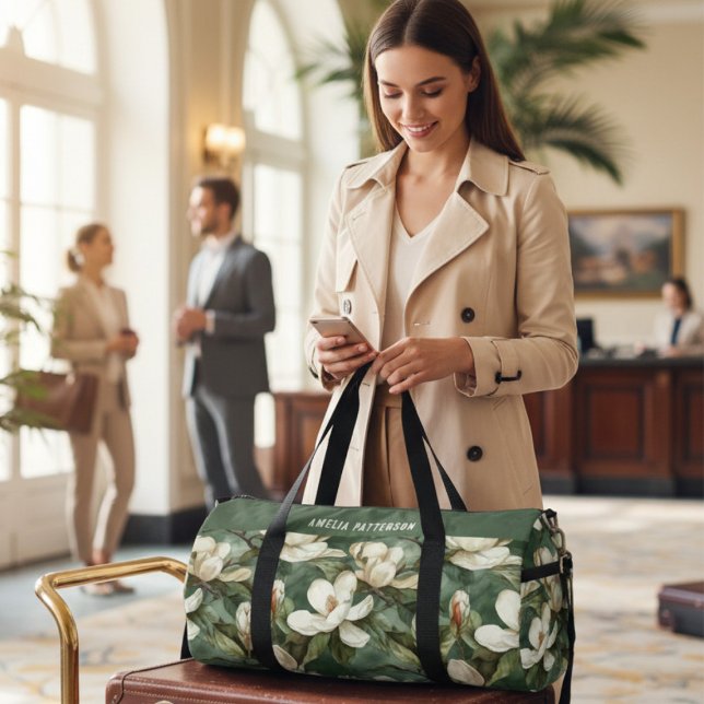 Eleganter, floraler Muster - Personalisierter Name Duffle Bag (Von Creator hochgeladen)