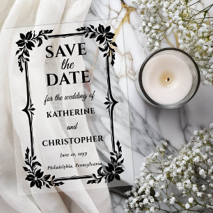 Eleganter floraler Rahmen Hochzeit 'Save the Date' Acryleinladungen