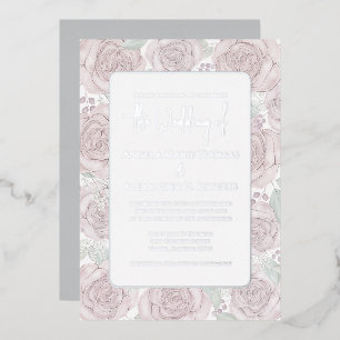 Eleganter floraler staubrosafarbener klassischer W Folieneinladung