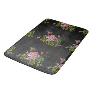 Eleganter floraler Stickereimuster Schwarzer Hinte Badematte