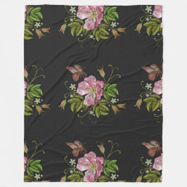 Eleganter floraler Stickereimuster Schwarzer Hinte Fleecedecke
