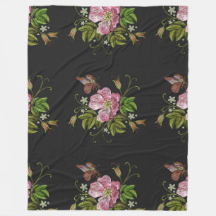 Eleganter floraler Stickereimuster Schwarzer Hinte Fleecedecke