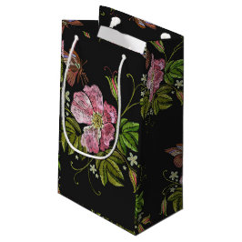 Eleganter floraler Stickereimuster Schwarzer Hinte Kleine Geschenktüte