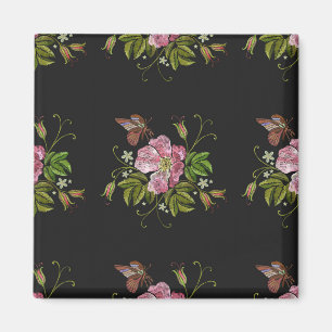 Eleganter floraler Stickereimuster Schwarzer Hinte Magnet