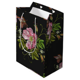 Eleganter floraler Stickereimuster Schwarzer Hinte Mittlere Geschenktüte