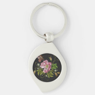 Eleganter floraler Stickereimuster Schwarzer Hinte Schlüsselanhänger