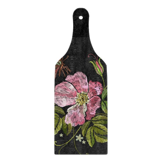 Eleganter floraler Stickereimuster Schwarzer Hinte Schneidebrett (Vorderseite)