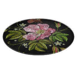 Eleganter floraler Stickereimuster Schwarzer Hinte Schneidebrett