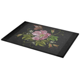 Eleganter floraler Stickereimuster Schwarzer Hinte Schneidebrett