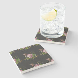 Eleganter floraler Stickereimuster Schwarzer Hinte Steinuntersetzer