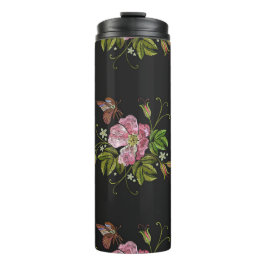Eleganter floraler Stickereimuster Schwarzer Hinte Thermosbecher
