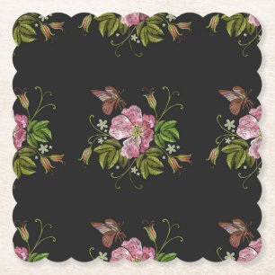 Eleganter floraler Stickereimuster Schwarzer Hinte Untersetzer