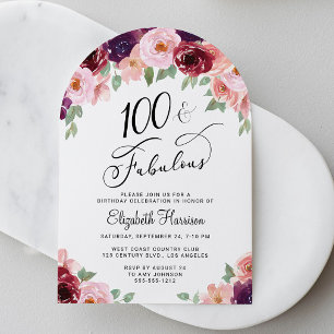 Eleganter floraler Torbogen zum 100. Geburtstag Einladung