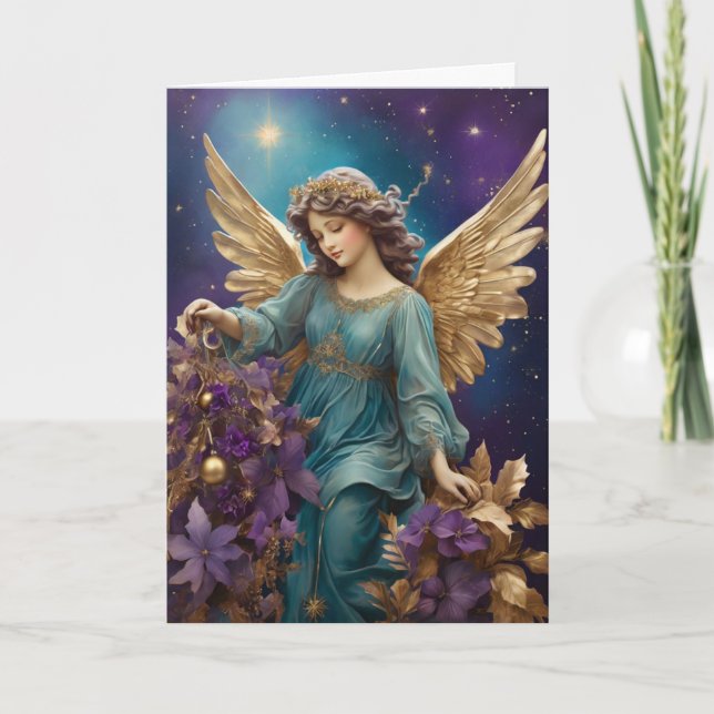 Eleganter floraler Weihnachtsgel Personalisiert Karte (Vorderseite)