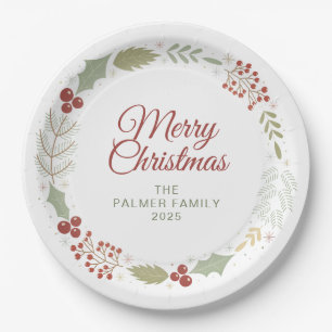 Eleganter floraler Weihnachtskranz Familie benutze Pappteller