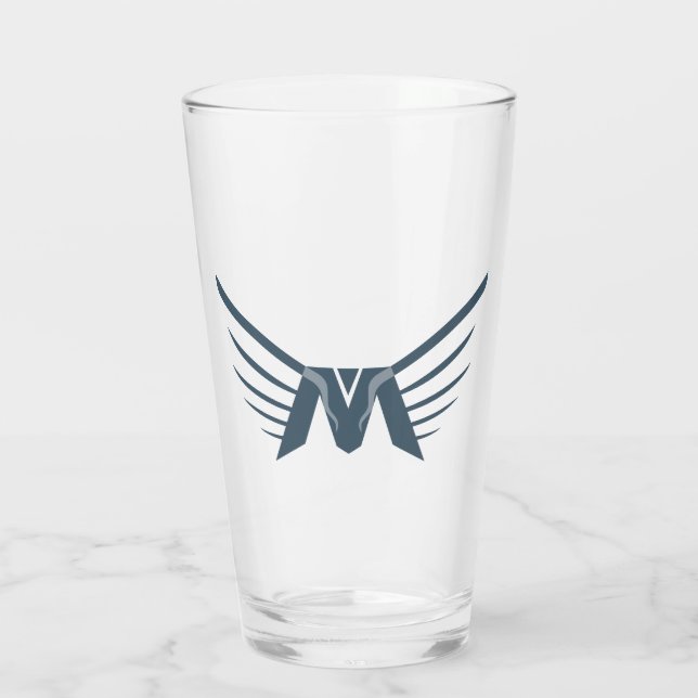 Eleganter Flügel Buchstabe M Monogramm Glas (Rückseite)