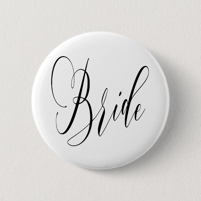 ELEGANTER FLÜSSIGER SCHWARZER SKRIPT-BRAUT-ENTWURF BUTTON (Vorderseite)