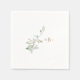 Eleganter Foliage & Cotton Monogram Wedding Cockta Serviette