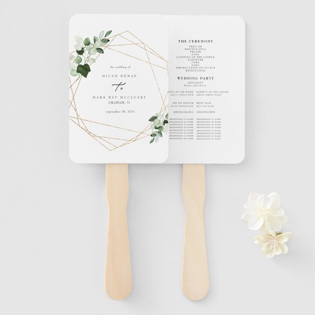 Eleganter Foliage & Gold-Hochzeitskalender Fächer (Vorne und Hinten)