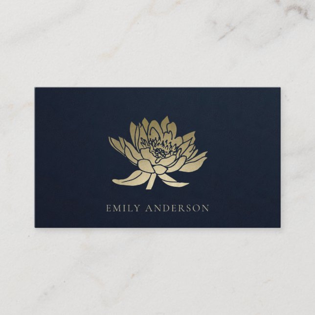 ELEGANTER FORMALER TRENDY NAVY IMITATS GOLD LOTUS  VISITENKARTE (Vorderseite)