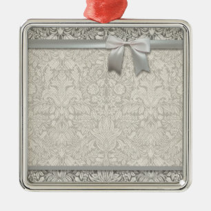 eleganter formaler weißer Damast-Spitzen-Brokat Silbernes Ornament