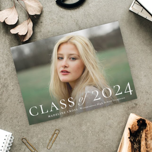 Eleganter Foto-Abschluss der Geschlossen Klasse Magnetkarte (Elegant Class of 2024 Photo Graduation Announcement Magnetic Card.)