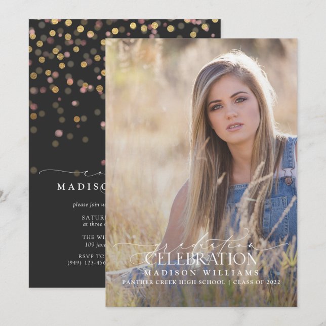 Eleganter Foto Abschluss Einladung (Vorne/Hinten)