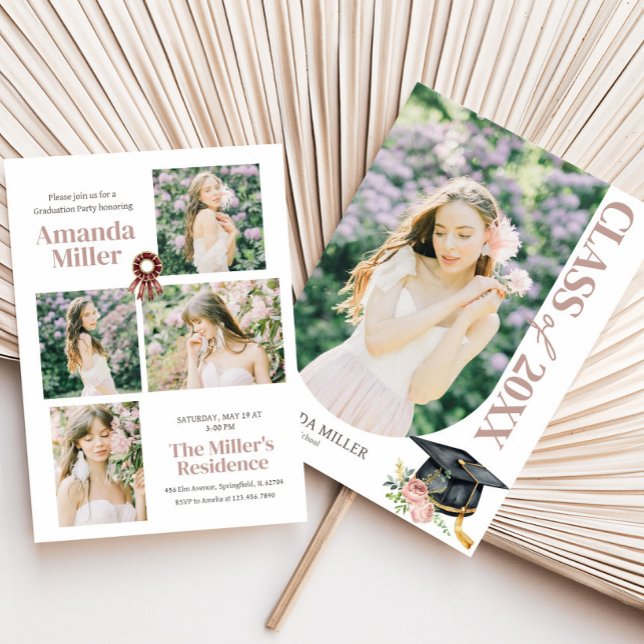 Eleganter Foto Abschluss Einladung (Classic Elegant Photo Graduation Invitation with Front and Back)
