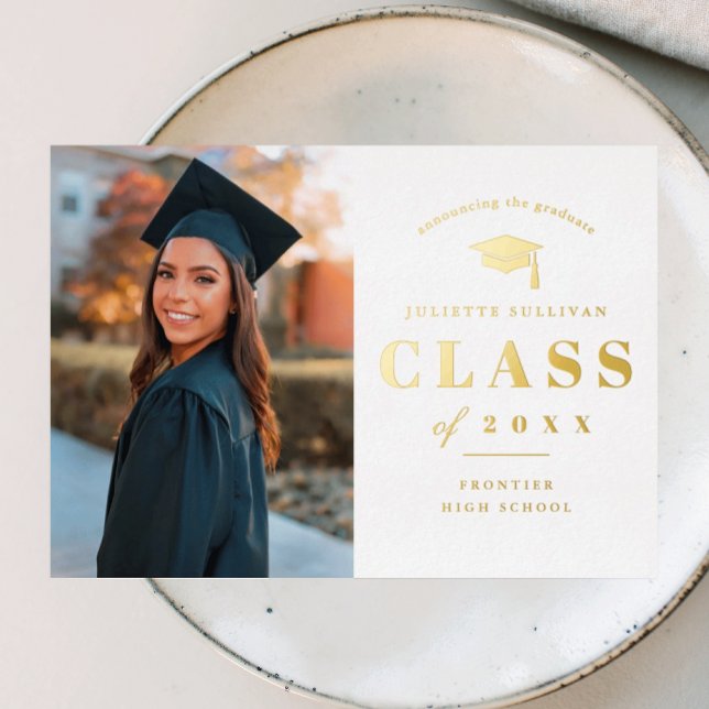 Eleganter Foto-Abschluss Folieneinladung (Elegant Gold Foil Photo Graduation Announcement Invitations.)