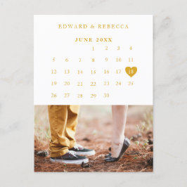 Eleganter Foto Kalender Gold Hochzeit Sichern Sie Ankündigungspostkarte