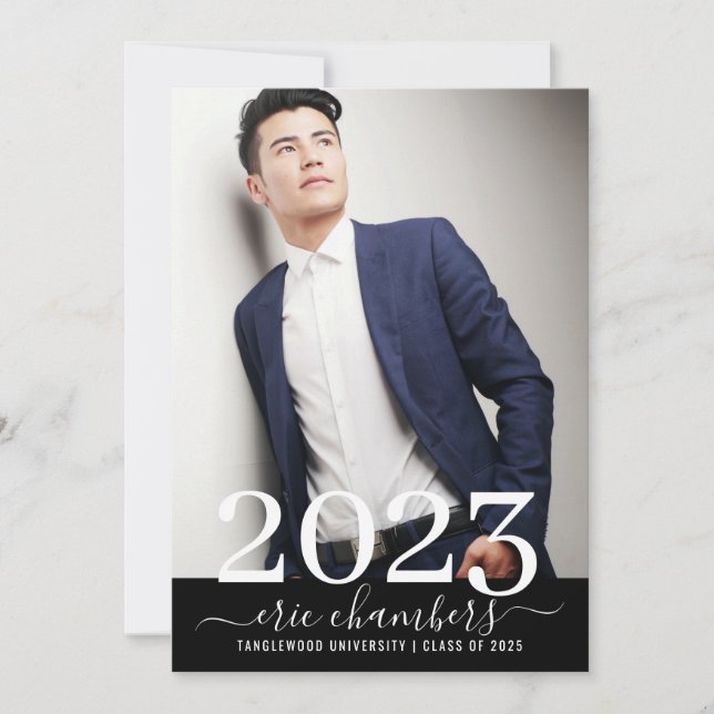 Eleganter Foto-Skriptname für Abschluss Einladung (Vorderseite)