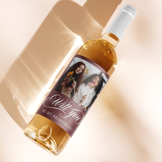 Eleganter Foto Typografie Bridesmaid-Vorschlag Weinetikett (Von Creator hochgeladen)