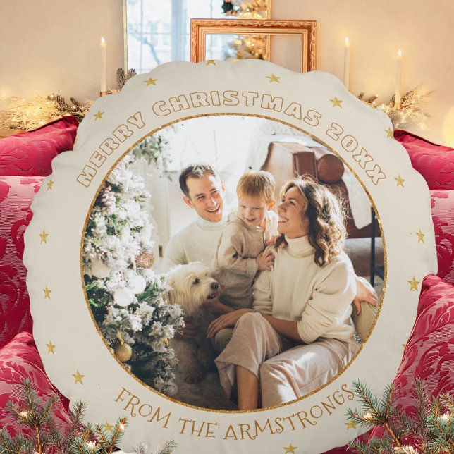 Eleganter Foto-Weihnachtsstern als Geschenk zur Er Rundes Kissen (Elegant Photo Christmas Star Keepsake Gift Round Pillow ©Susanne Sachers - Sunny Mind 🌞)