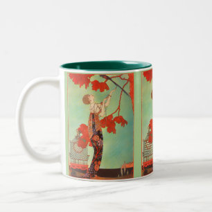 Eleganter französischer Jugendstil Papageien Vogel Zweifarbige Tasse