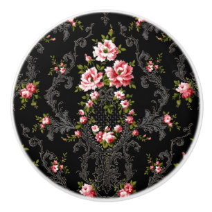 Eleganter französischer Rokoko Floral-Black Hinte Keramikknauf