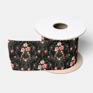 Eleganter französischer Rokoko Floral-Black Hinte Satinband