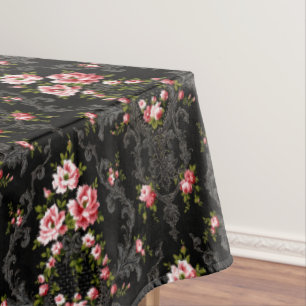 Eleganter französischer Rokoko Floral-Black Hinte Tischdecke