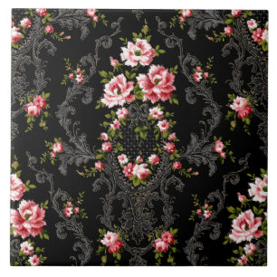 Eleganter französischer Rokoko Floral-Black Hinter Fliese
