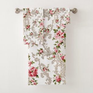 Eleganter französischer Rokoko Floral-White Hinte Badhandtuch Set