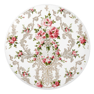 Eleganter französischer Rokoko Floral-White Hinte Keramikknauf