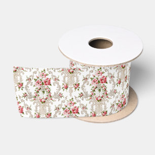 Eleganter französischer Rokoko Floral-White Hinte Satinband