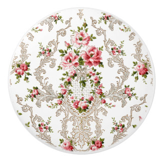 Eleganter französischer Rokoko floralweißer Hinter Keramikknauf